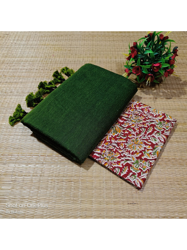 Plain khadi with Blouse (green) Plain khadi with Blouse (green)